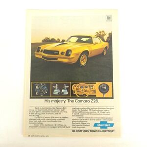 Vintage Camaro Z28 Print Ad Yellow Chevrolet Muscle Car Garage Decor Advertising
